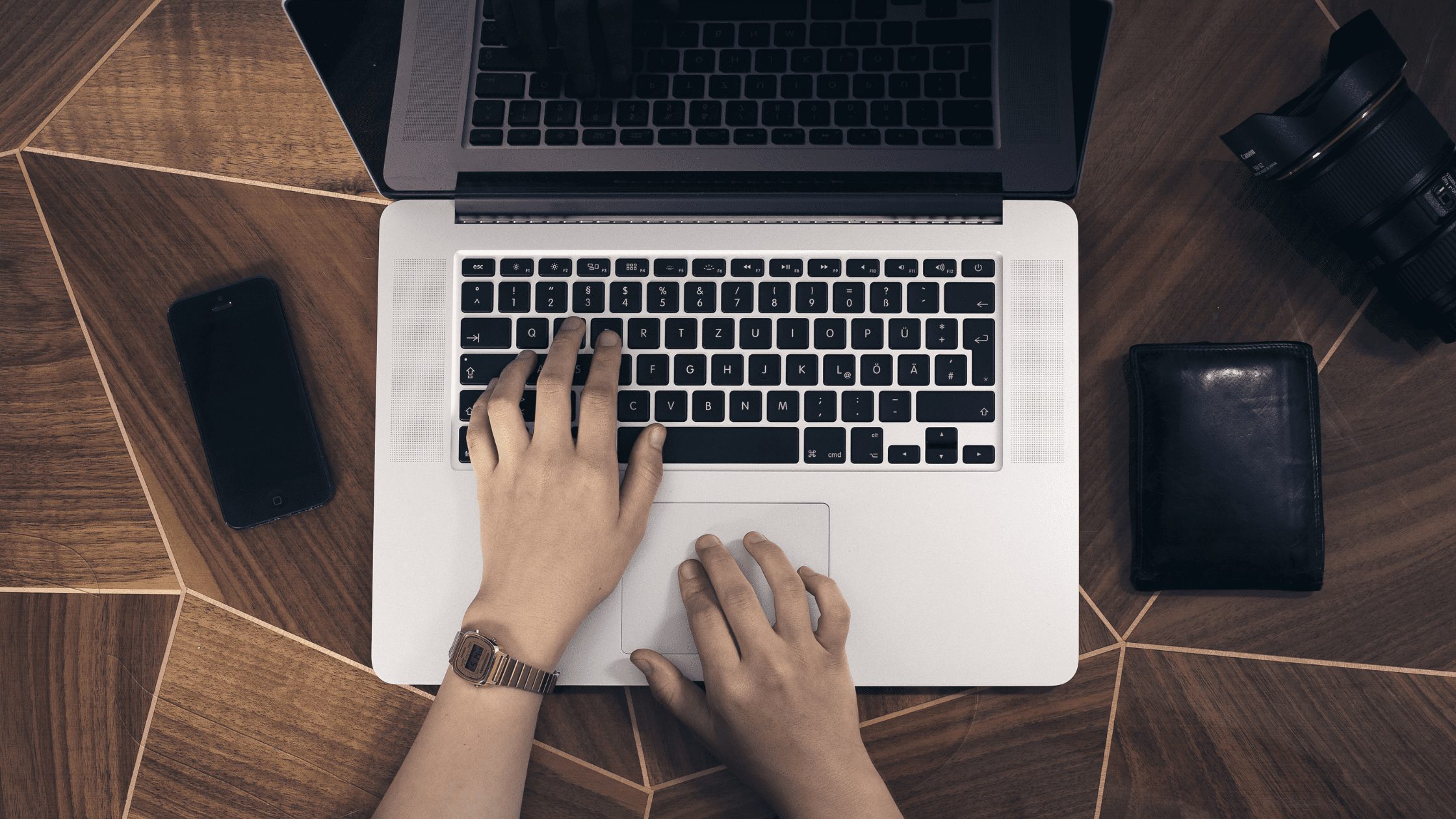 Top view of someone using laptop for UWorld QBank
